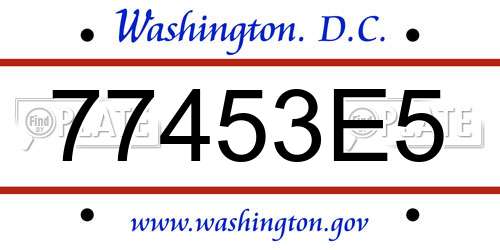 77453E5 District Of Columbia License Plate