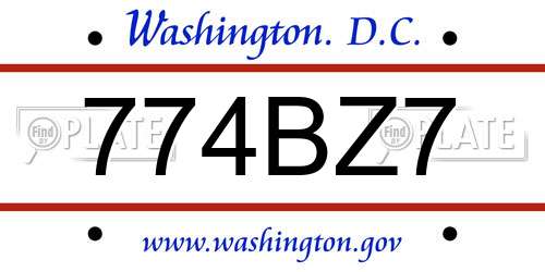 774BZ7 District Of Columbia License Plate