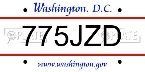 775JZD District Of Columbia License Plate