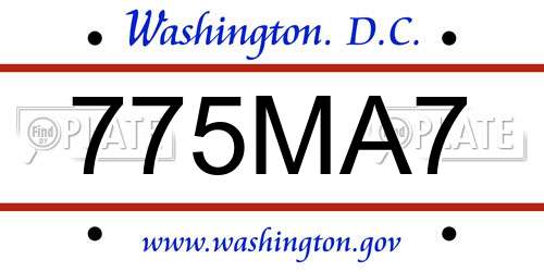 775MA7 District Of Columbia License Plate