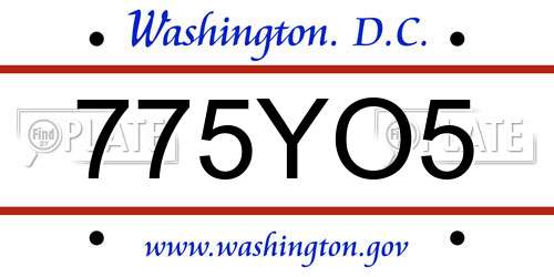 775YO5 District Of Columbia License Plate
