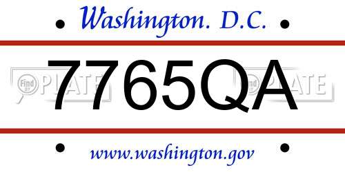 7765QA District Of Columbia License Plate