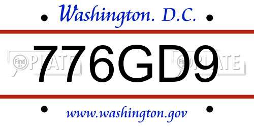 776GD9 District Of Columbia License Plate