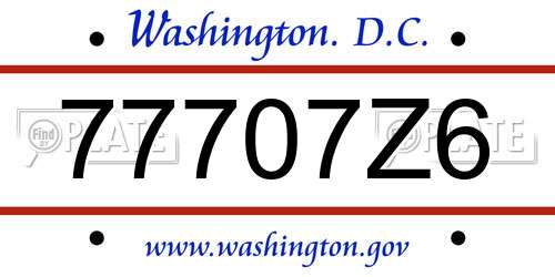 77707Z6 District Of Columbia License Plate