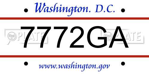 7772GA District Of Columbia License Plate