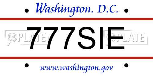 777SIE District Of Columbia License Plate