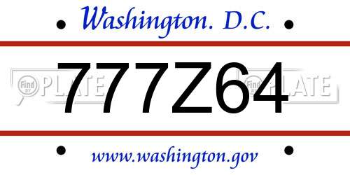 777Z64 District Of Columbia License Plate
