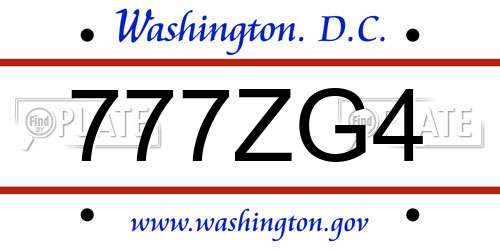 777ZG4 District Of Columbia License Plate