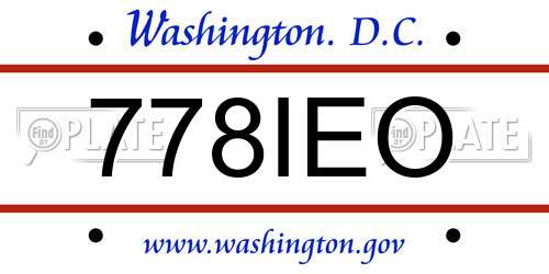 778IEO District Of Columbia License Plate