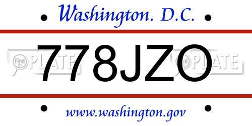 778JZO District Of Columbia License Plate