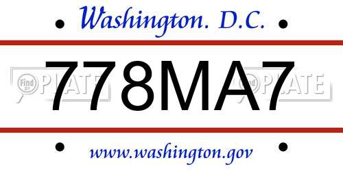 778MA7 District Of Columbia License Plate