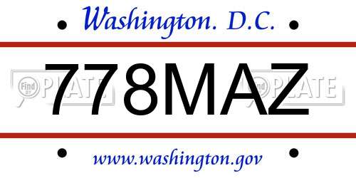 778MAZ District Of Columbia License Plate