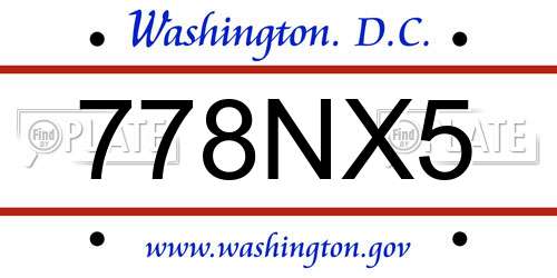 778NX5 District Of Columbia License Plate