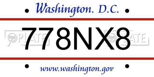 778NX8 District Of Columbia License Plate