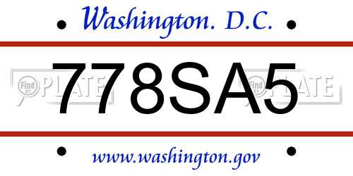 778SA5 District Of Columbia License Plate