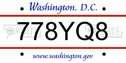 778YQ8 District Of Columbia License Plate