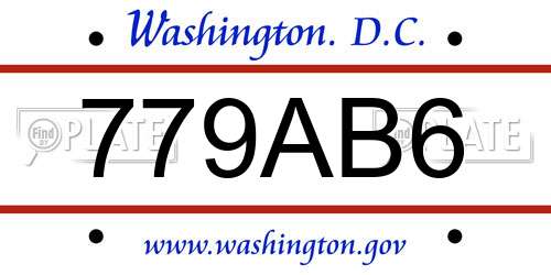 779AB6 District Of Columbia License Plate