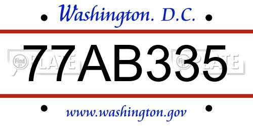 77AB335 District Of Columbia License Plate