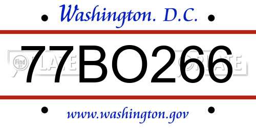 77BO266 District Of Columbia License Plate