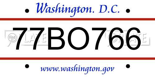 77BO766 District Of Columbia License Plate