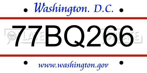 77BQ266 District Of Columbia License Plate