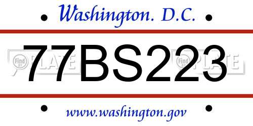 77BS223 District Of Columbia License Plate