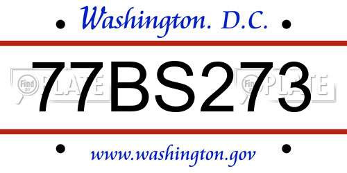 77BS273 District Of Columbia License Plate