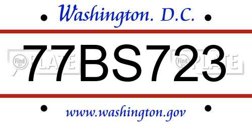 77BS723 District Of Columbia License Plate