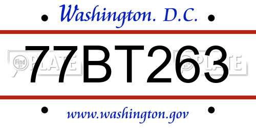 77BT263 District Of Columbia License Plate