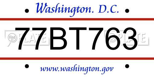 77BT763 District Of Columbia License Plate