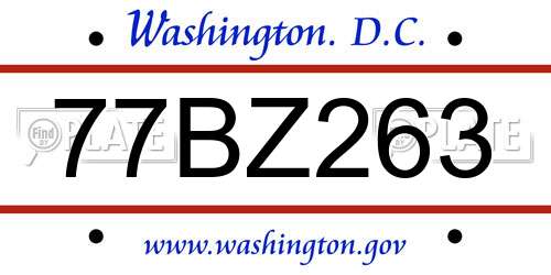 77BZ263 District Of Columbia License Plate