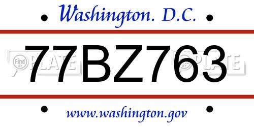 77BZ763 District Of Columbia License Plate