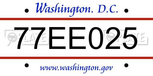 77EE025 District Of Columbia License Plate
