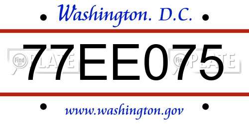 77EE075 District Of Columbia License Plate