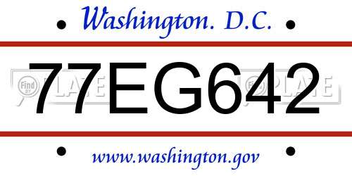 77EG642 District Of Columbia License Plate