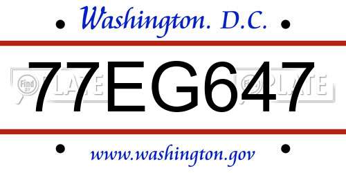 77EG647 District Of Columbia License Plate