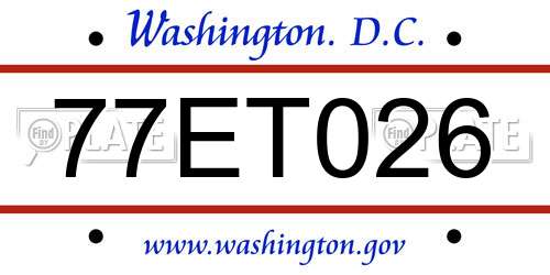 77ET026 District Of Columbia License Plate