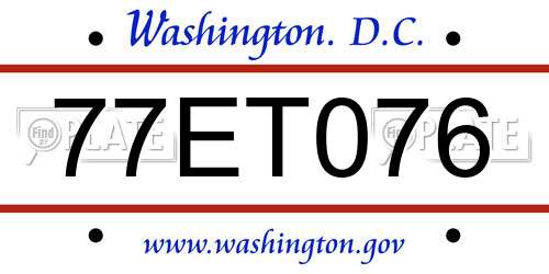 77ET076 District Of Columbia License Plate