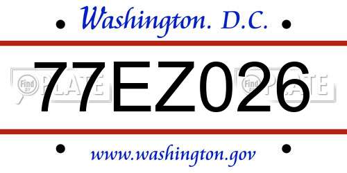 77EZ026 District Of Columbia License Plate