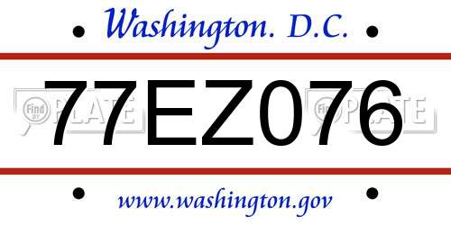 77EZ076 District Of Columbia License Plate