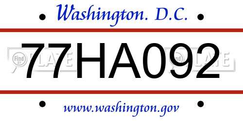 77HA092 District Of Columbia License Plate