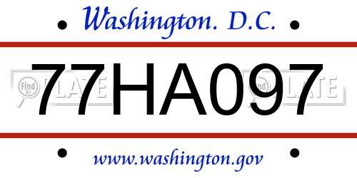 77HA097 District Of Columbia License Plate