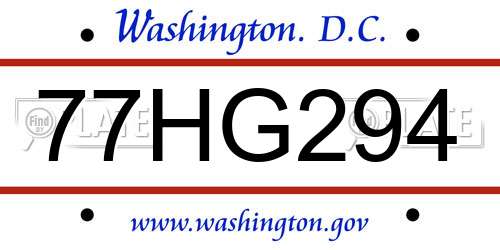 77HG294 District Of Columbia License Plate