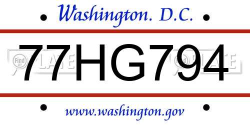 77HG794 District Of Columbia License Plate