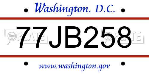77JB258 District Of Columbia License Plate