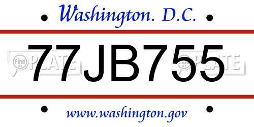 77JB755 District Of Columbia License Plate