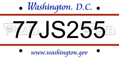 77JS255 District Of Columbia License Plate