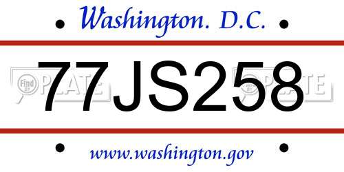 77JS258 District Of Columbia License Plate