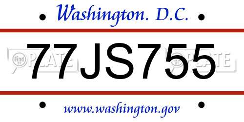 77JS755 District Of Columbia License Plate