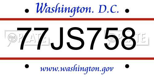77JS758 District Of Columbia License Plate